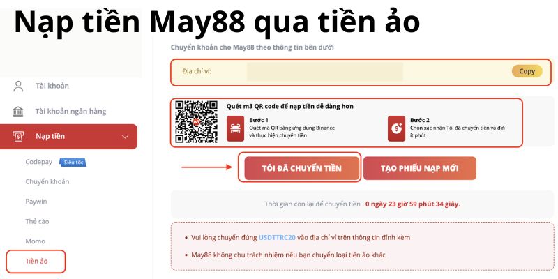 Nạp tiền vào May88 qua tiền ảo